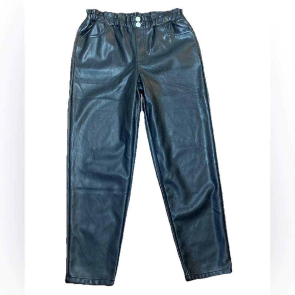 Jordache Girls Vegan Leather Pants Black Straight Leg Elastic Waist Sz 14 NWT